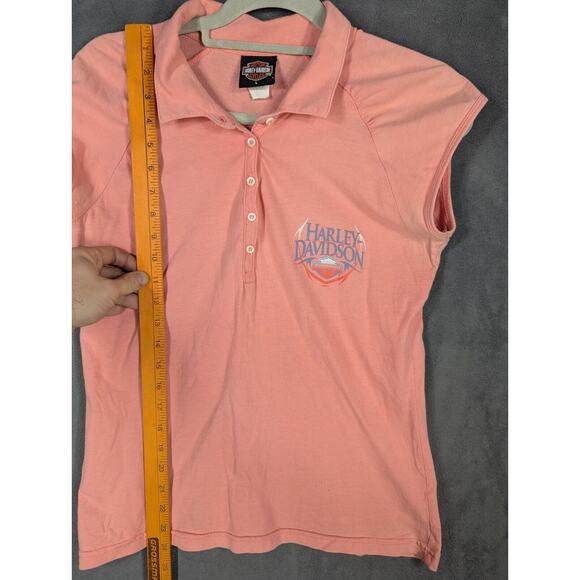 Vtg Harley Davidson Large Polo Pink Sleeveless Collared Biker Orlando FL - Picture 7 of 10
